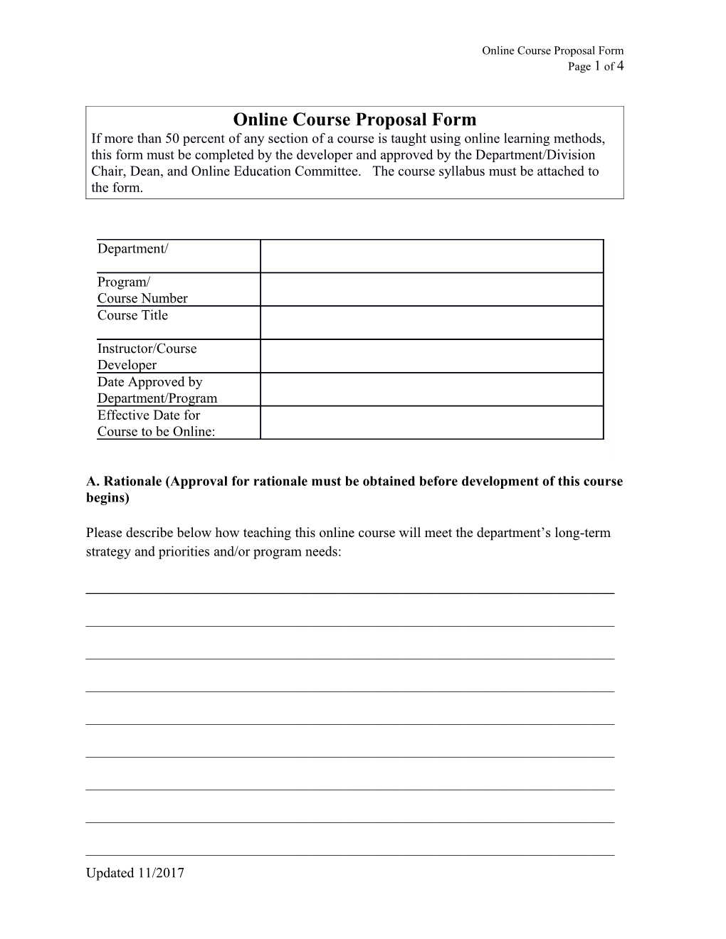 Online Course Proposal Form