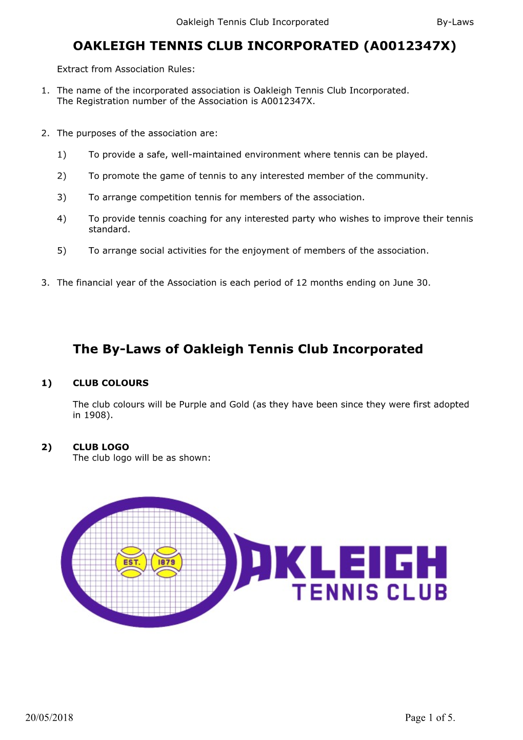 Oakleigh Tennis Club Incorporated (A0012347x)