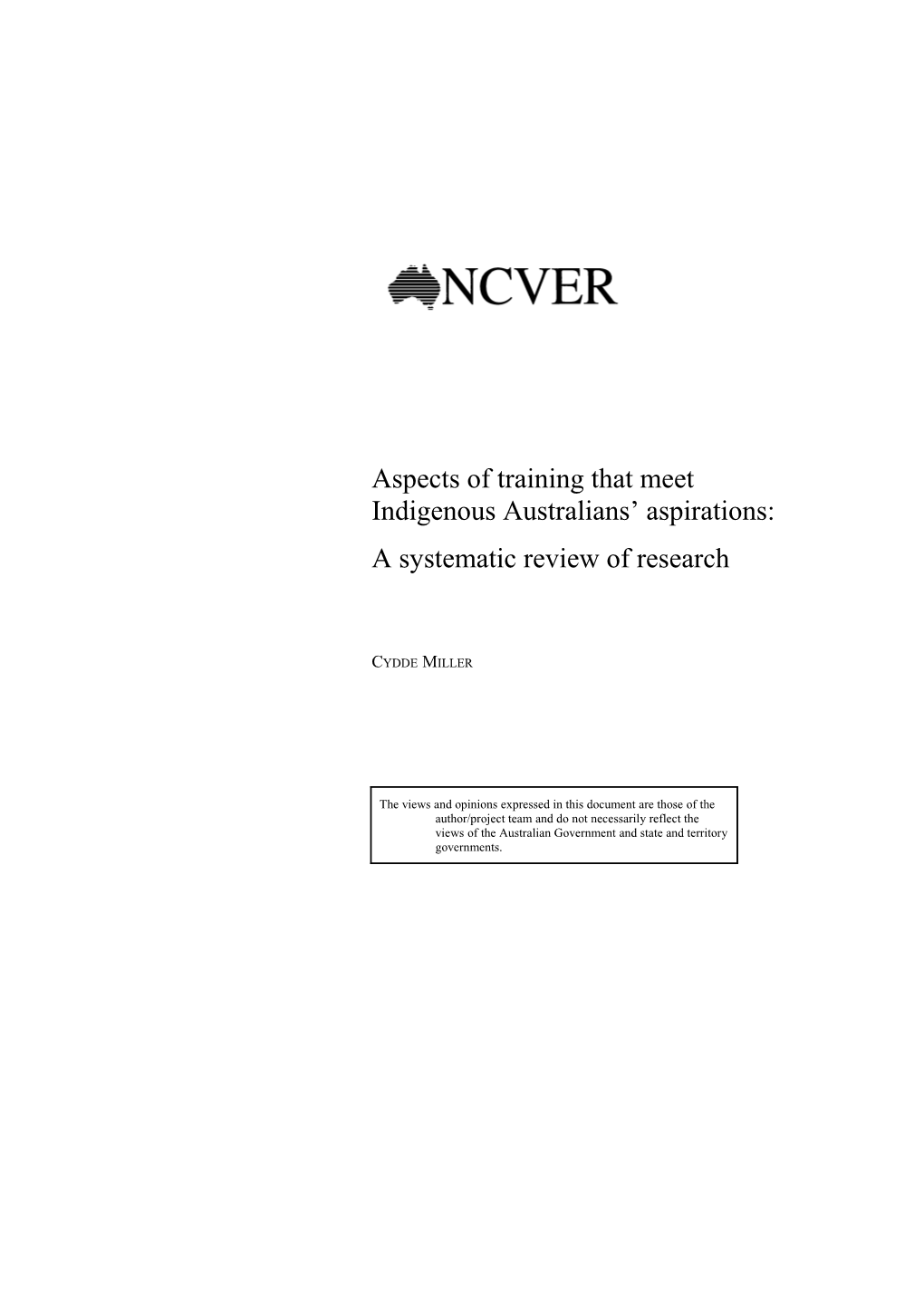 Aspects Of Training That Meet Indigenous Australians' Aspirations