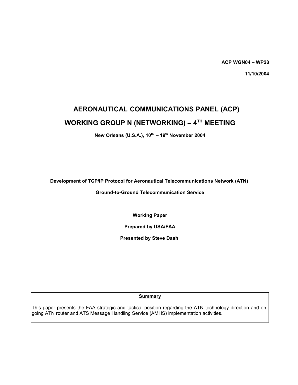 Development of TCP/IP Protocol for Aeronautical Telecommunications Network (ATN)