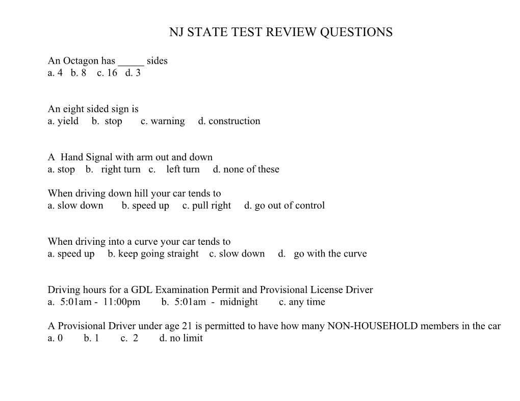 Nj State Test Review Questions