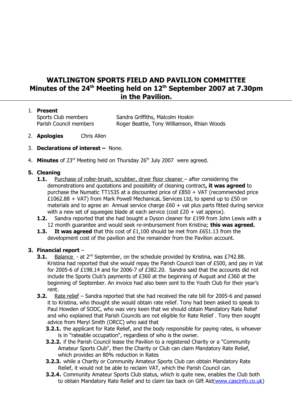 Watlington Pavilion Steering Committee 2Nd Meeting