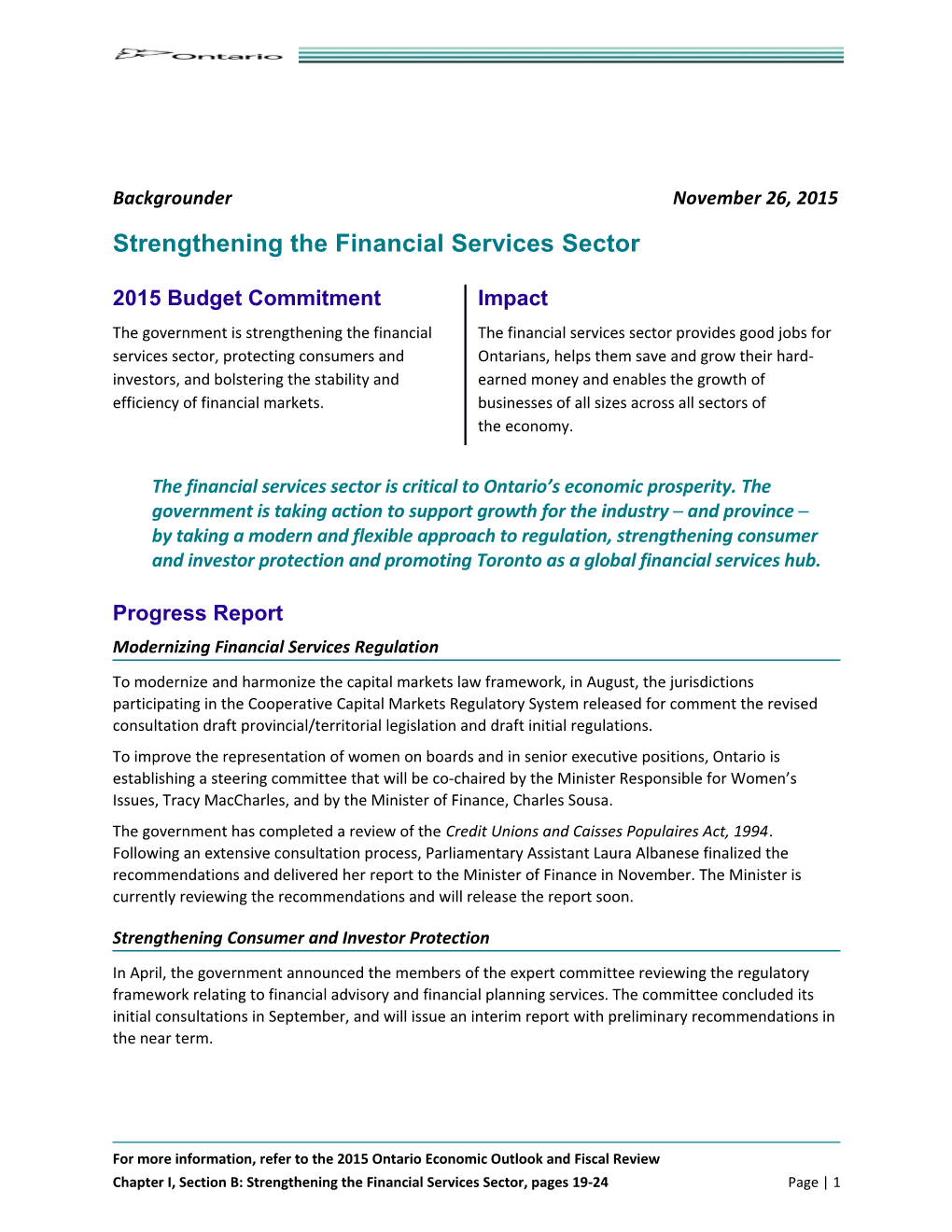 Strengthening the Financial Services Sector