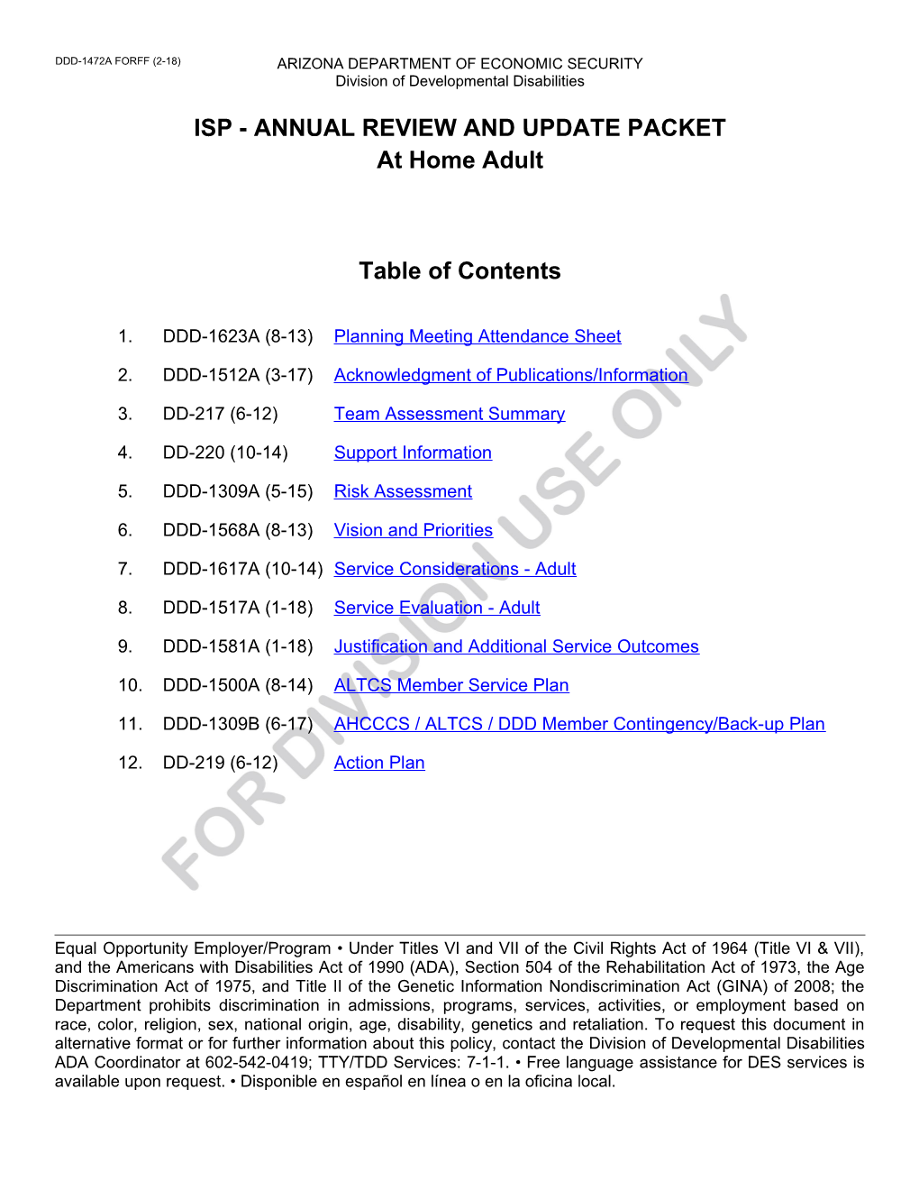 DDD-1472A - ISP - Annual Review and Update Packet (At Home Adult)