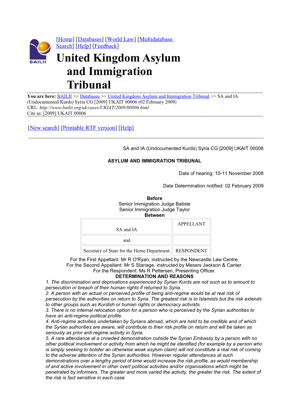 United Kingdom Asylum and Immigration Tribunal s1