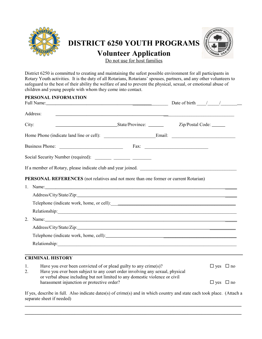 District 6250 Youth Protection Policy