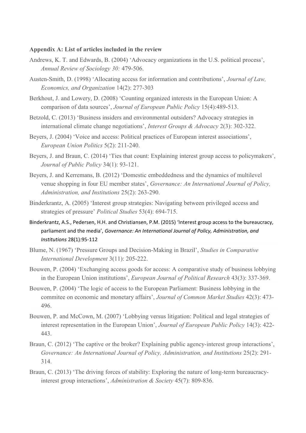 Appendix A: List of Articles Included in the Review