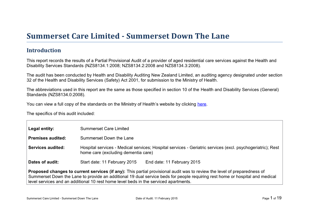 Summerset Care Limited - Summerset Down the Lane