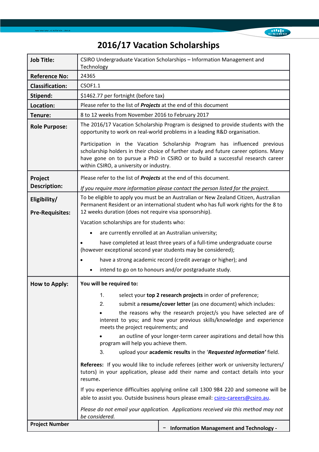 2016/17 Vacation Scholarships s1