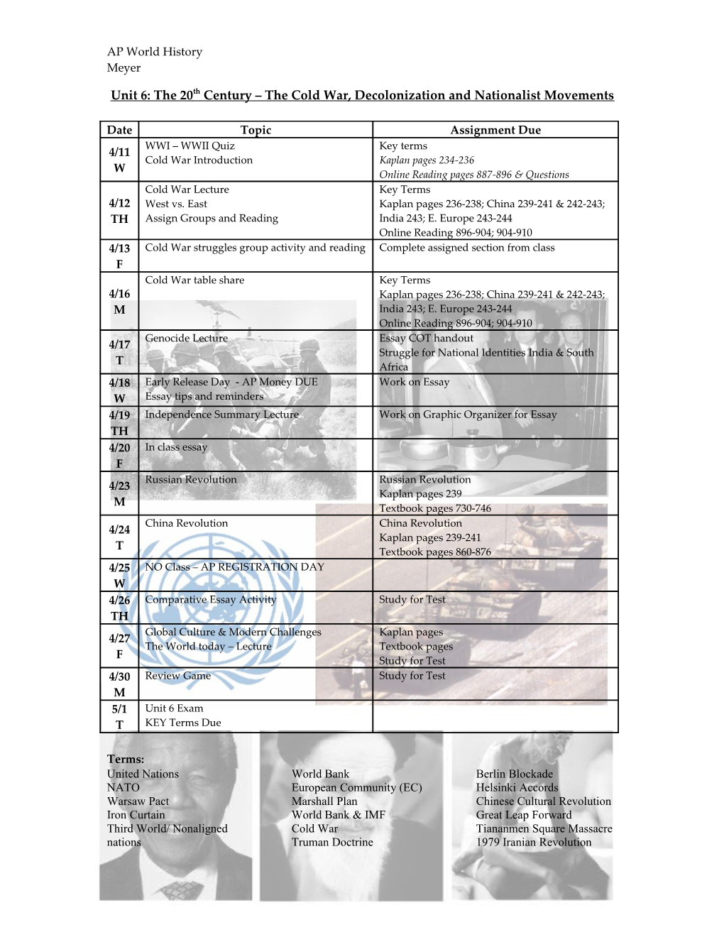 Unit 12: the 20Th Century the Cold War, Decolonization and the Modern World