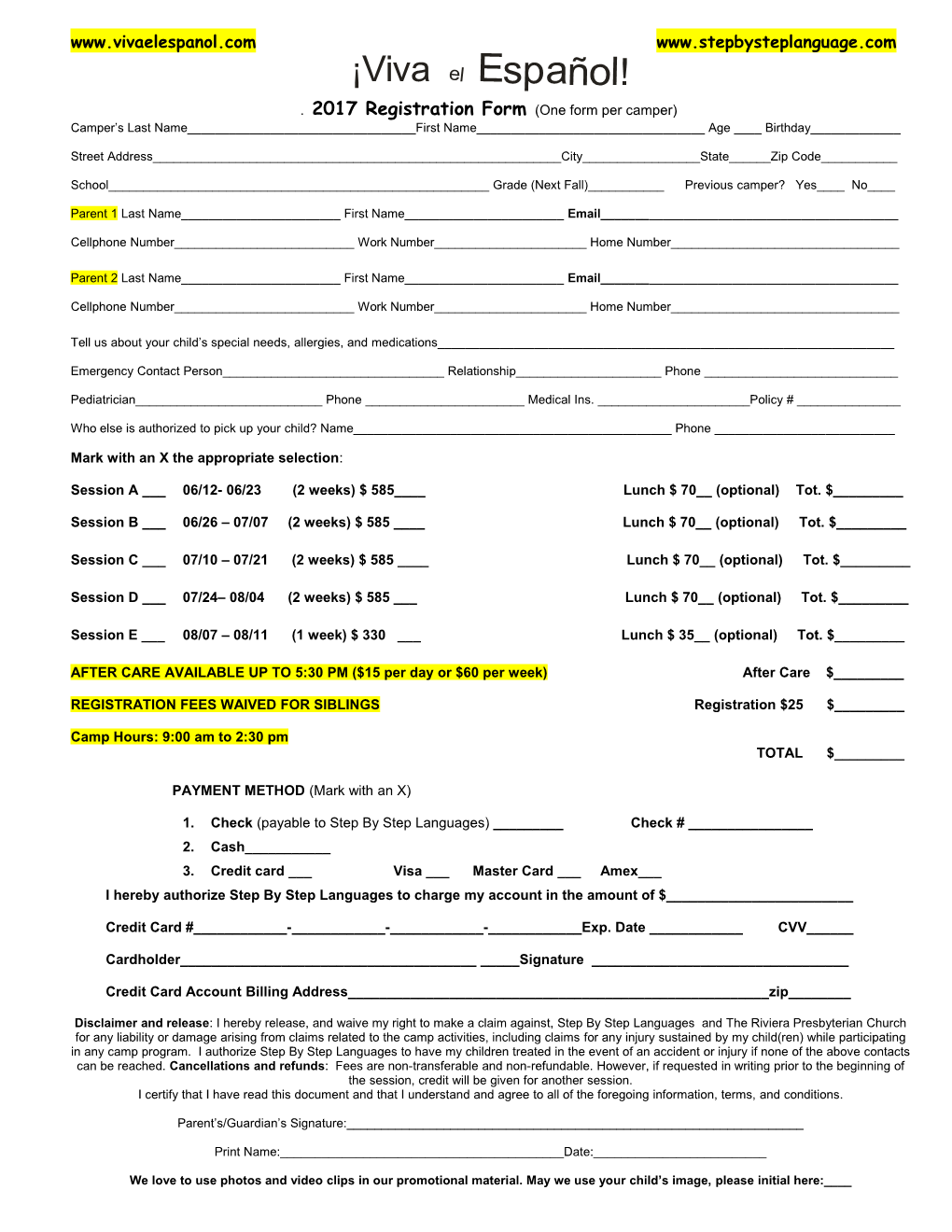 Camp Registration Form s2