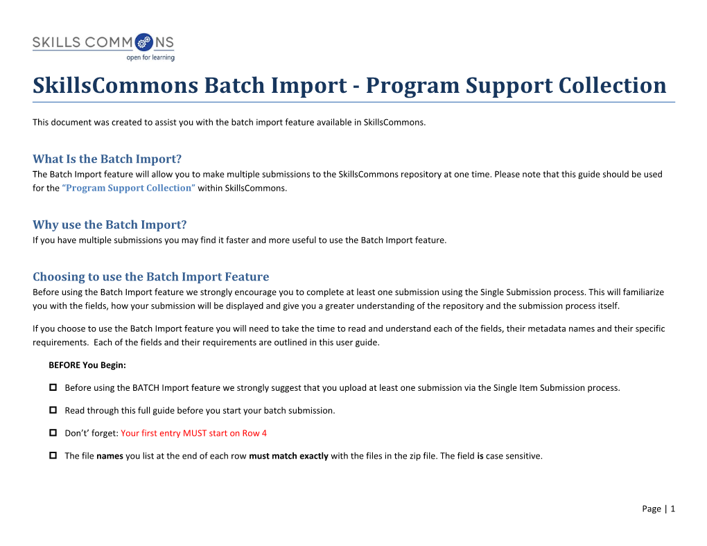 Skillscommons Batch Import - Program Support Collection
