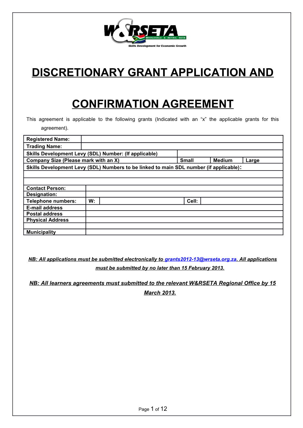 Discretionary Grant Application And