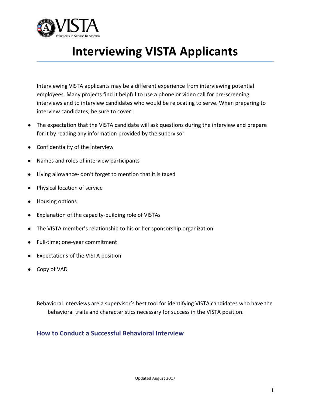Interviewing VISTA Applicants