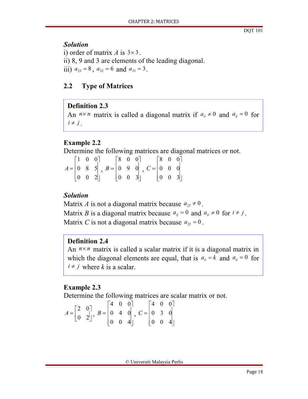 Chapter 2: Matrices
