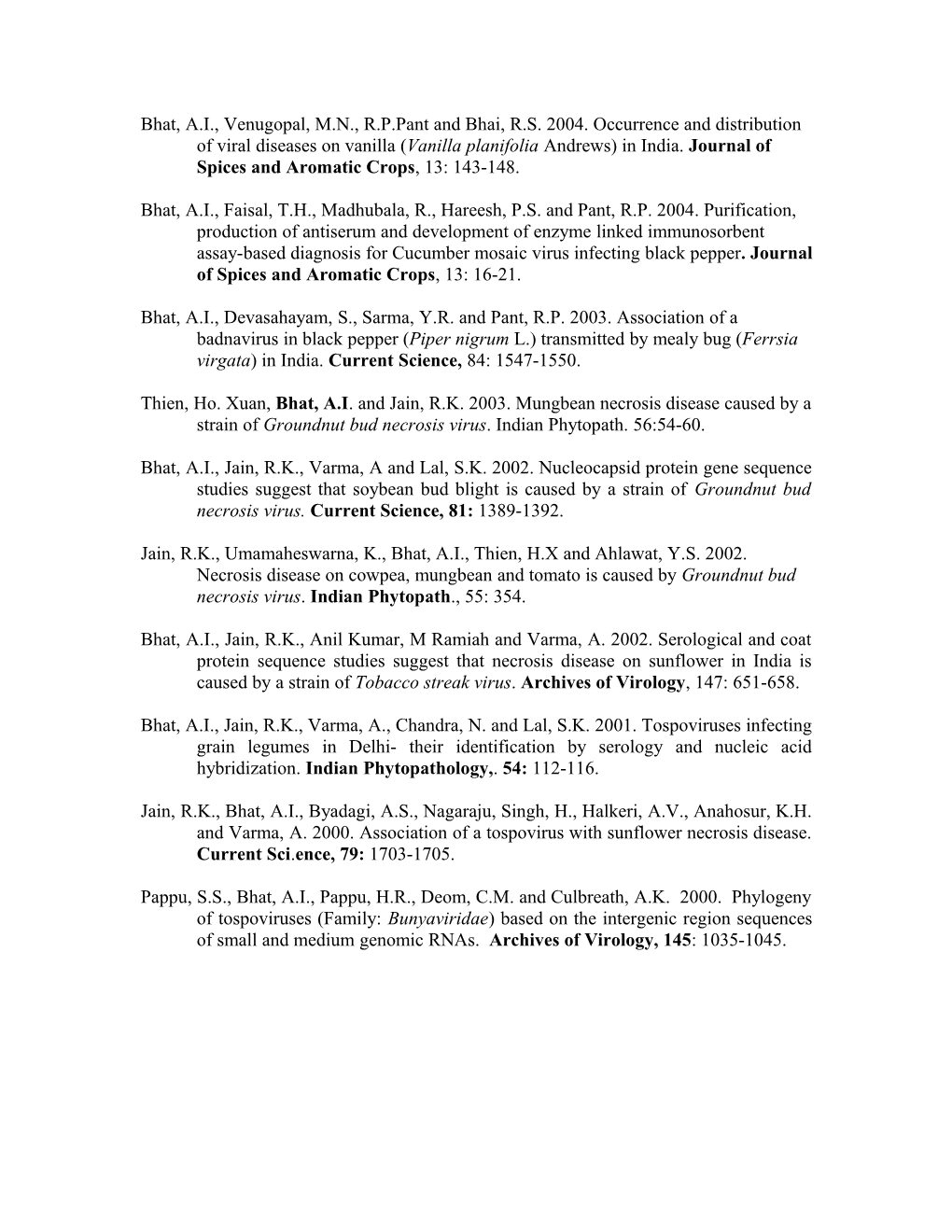 Bhat, A.I., Venugopal, M.N., R.P.Pant and Bhai, R.S. 2004. Occurrence and Distribution