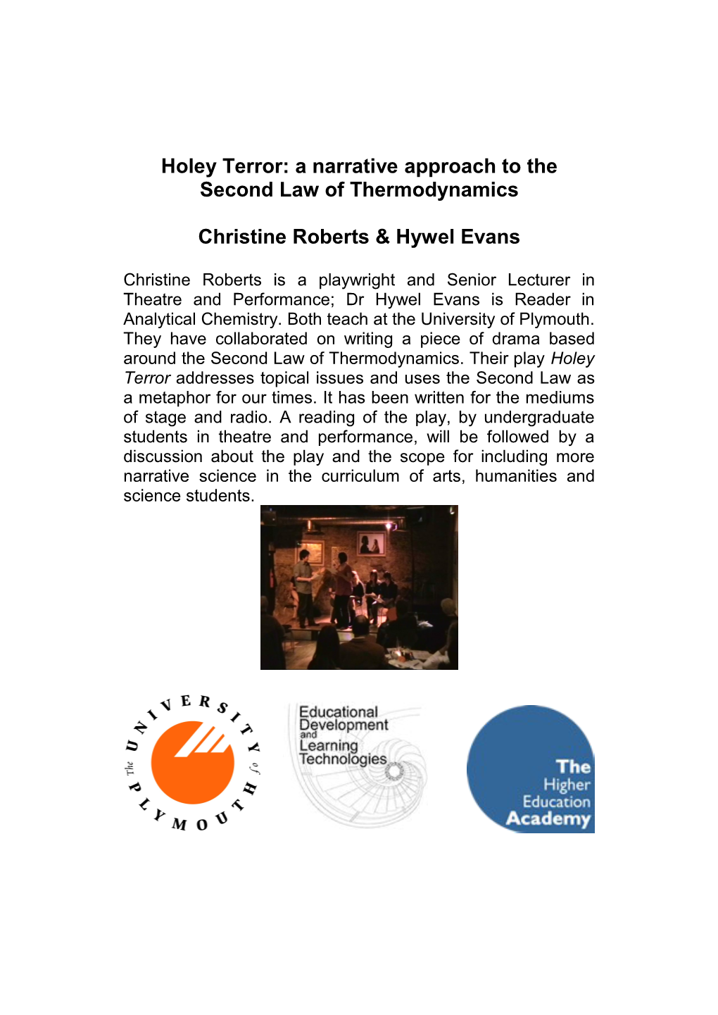Holey Terror: a Narrative Approach to the Second Law of Thermodynamics