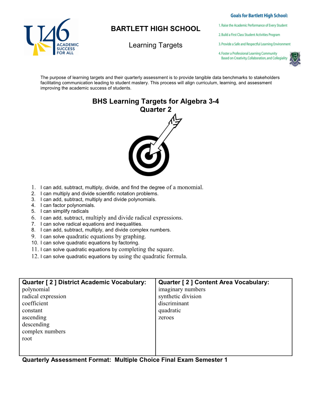 BHS Learning Targets for Algebra 3-4