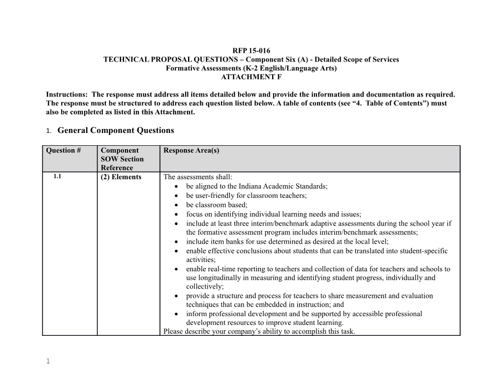 TECHNICAL PROPOSAL QUESTIONS Component Six (A) - Detailed Scope of Services