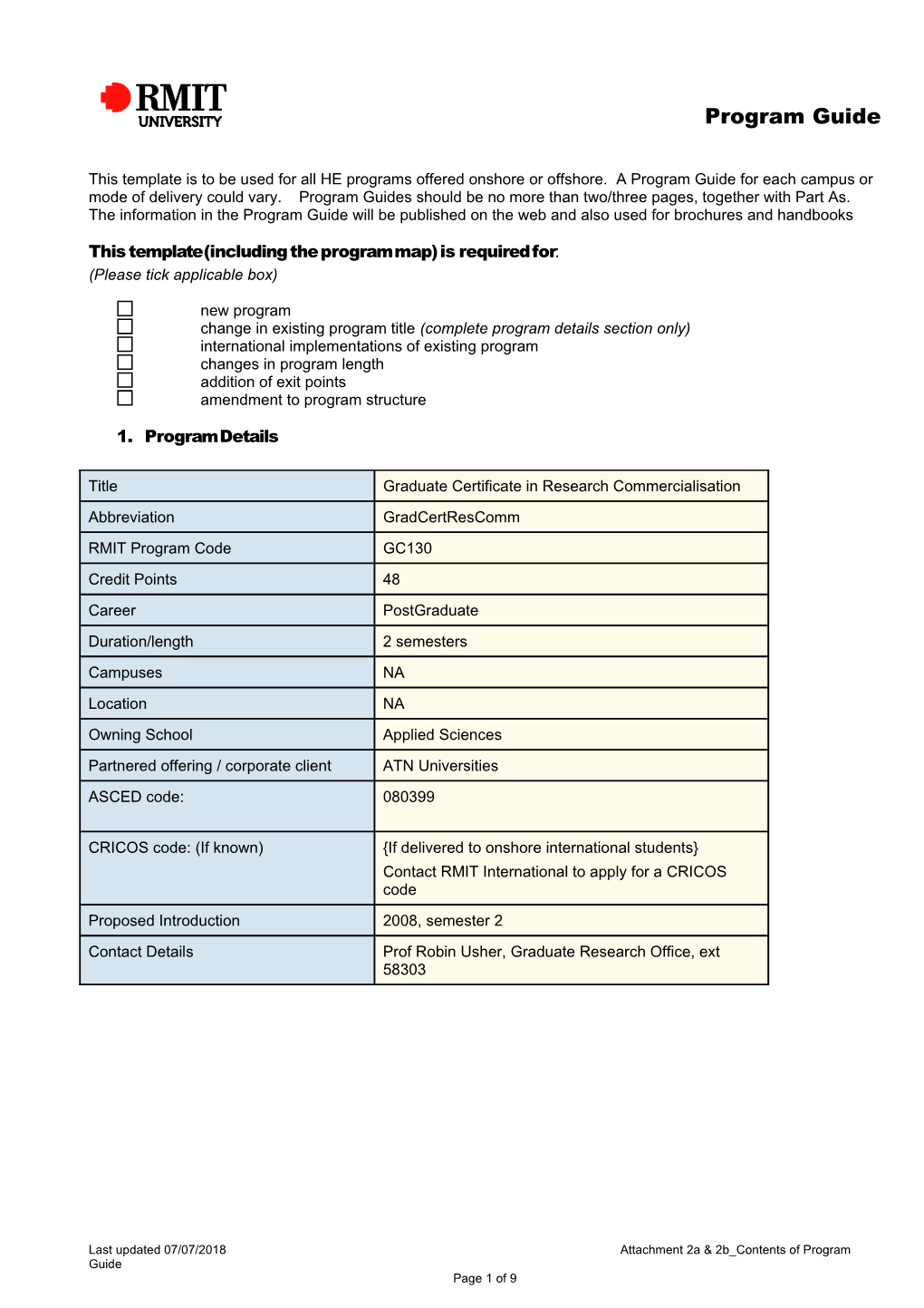 This Template (Including the Program Map) Is Required for