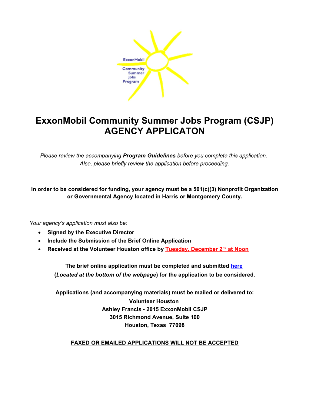 Exxonmobil Community Summer Jobs Program (CSJP)