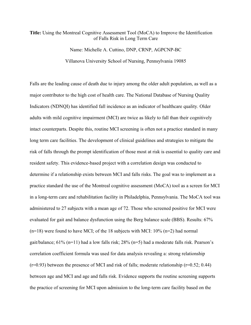 Title:Using the Montreal Cognitive Assessment Tool (Moca) to Improve the Identification