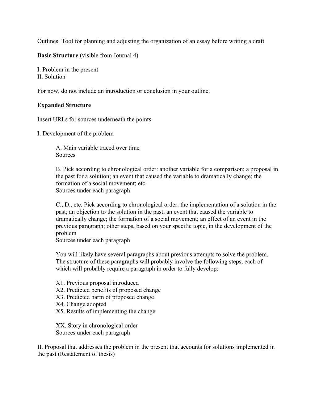 Outlines: Tool for Planning and Adjusting the Organization of an Essay Before Writing a Draft