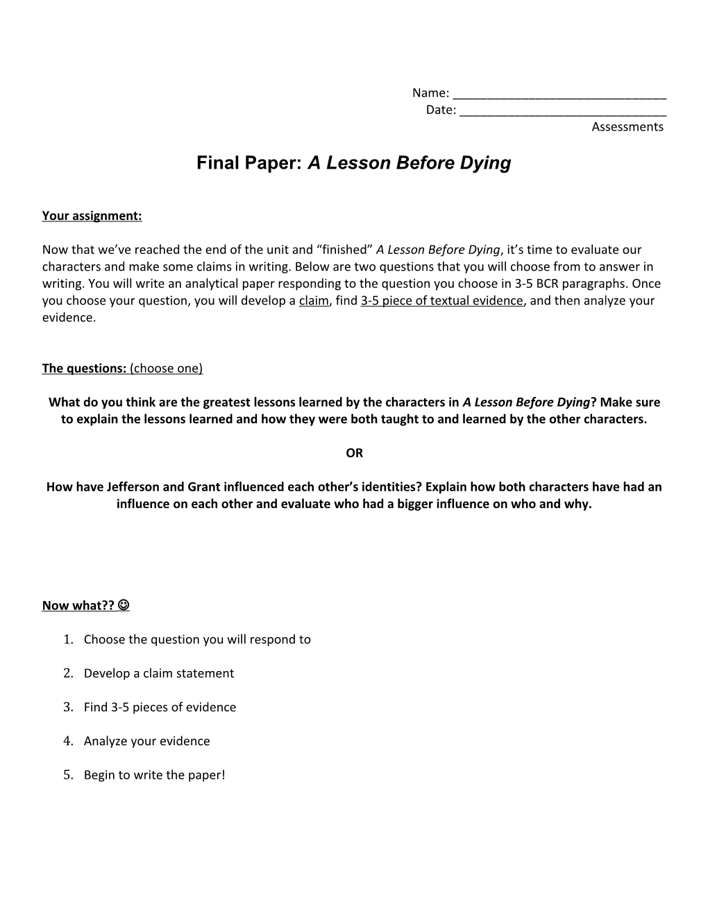 Final Paper: a Lesson Before Dying