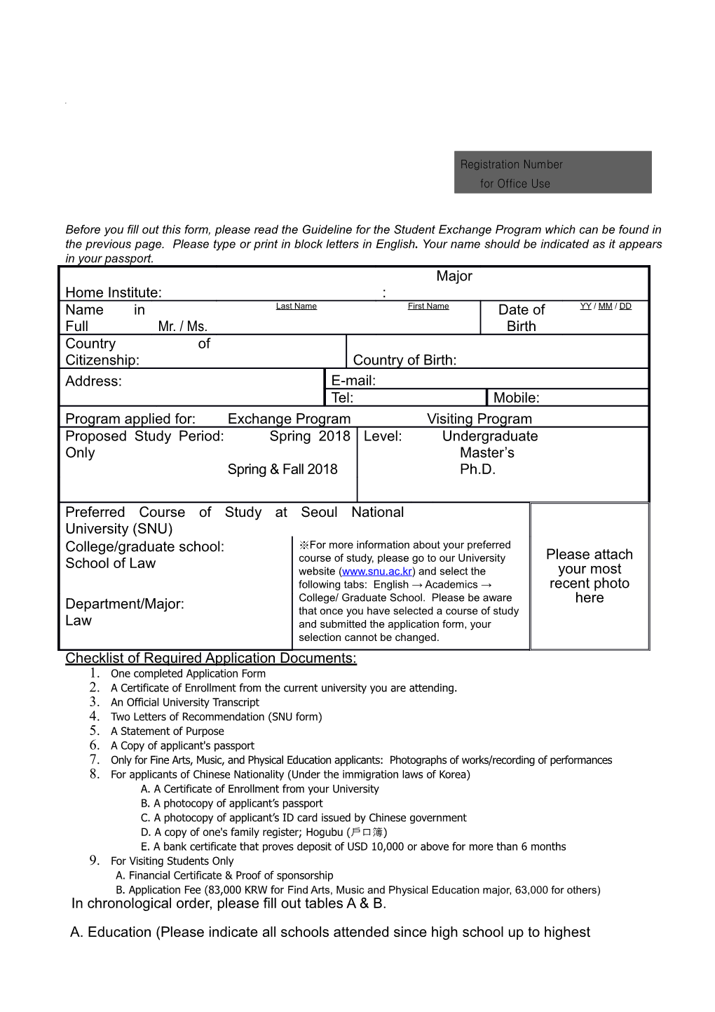 Checklist Exchange Students s1