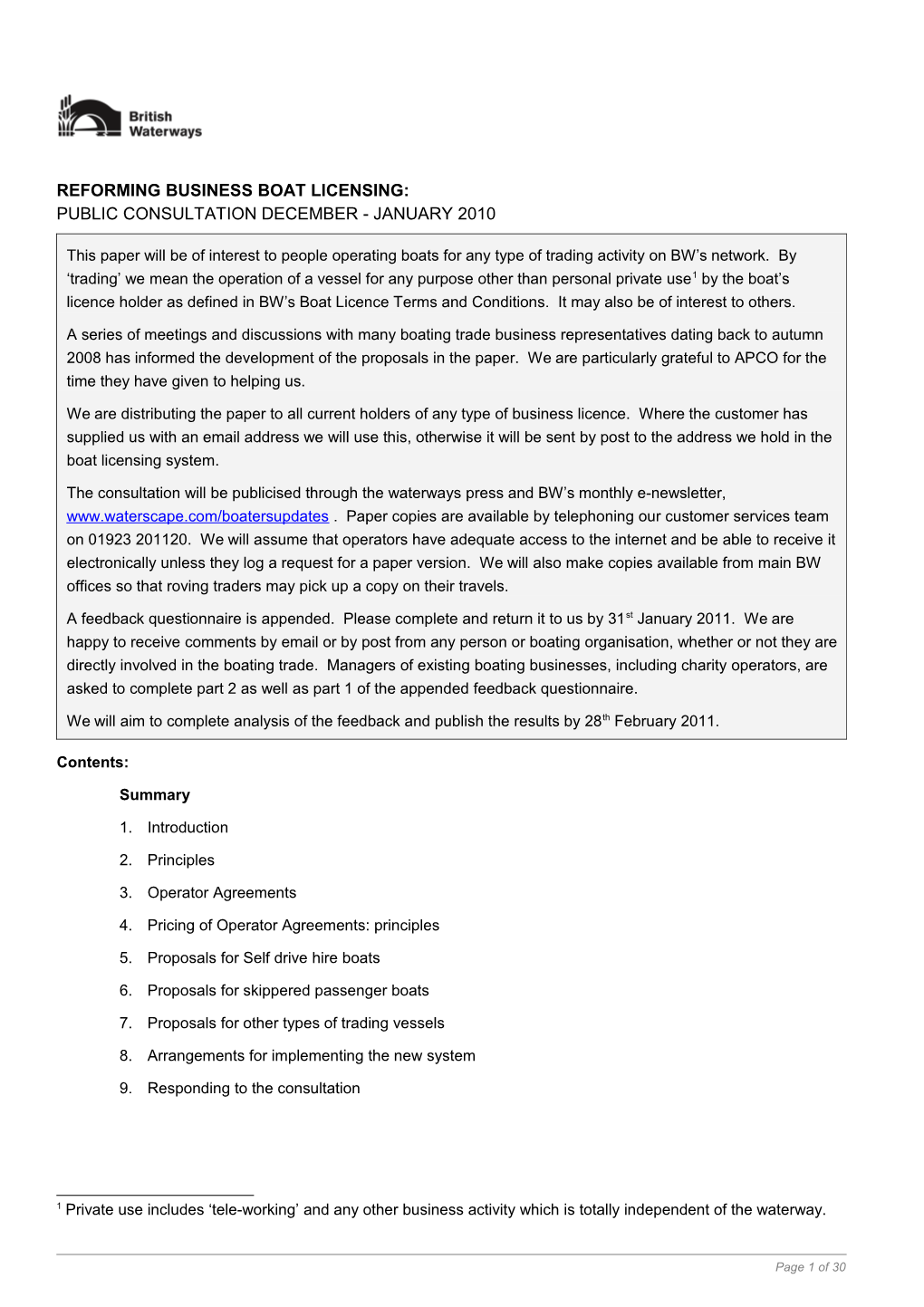 Reforming Business Boat Licensing: Public Consultation December - January 2010