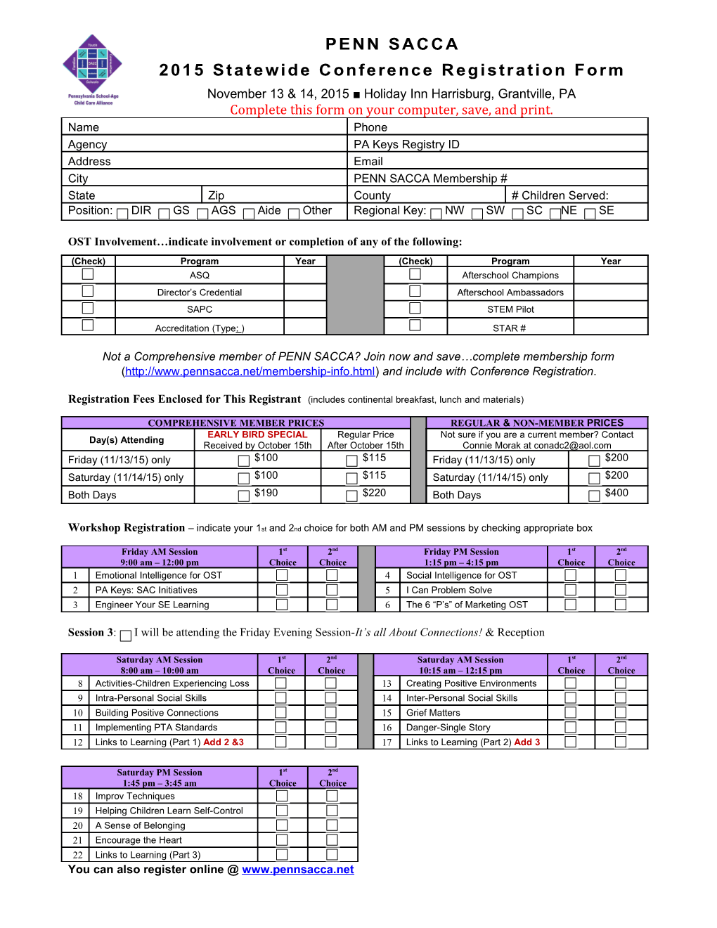 2015 Statewide Conference Registration Form