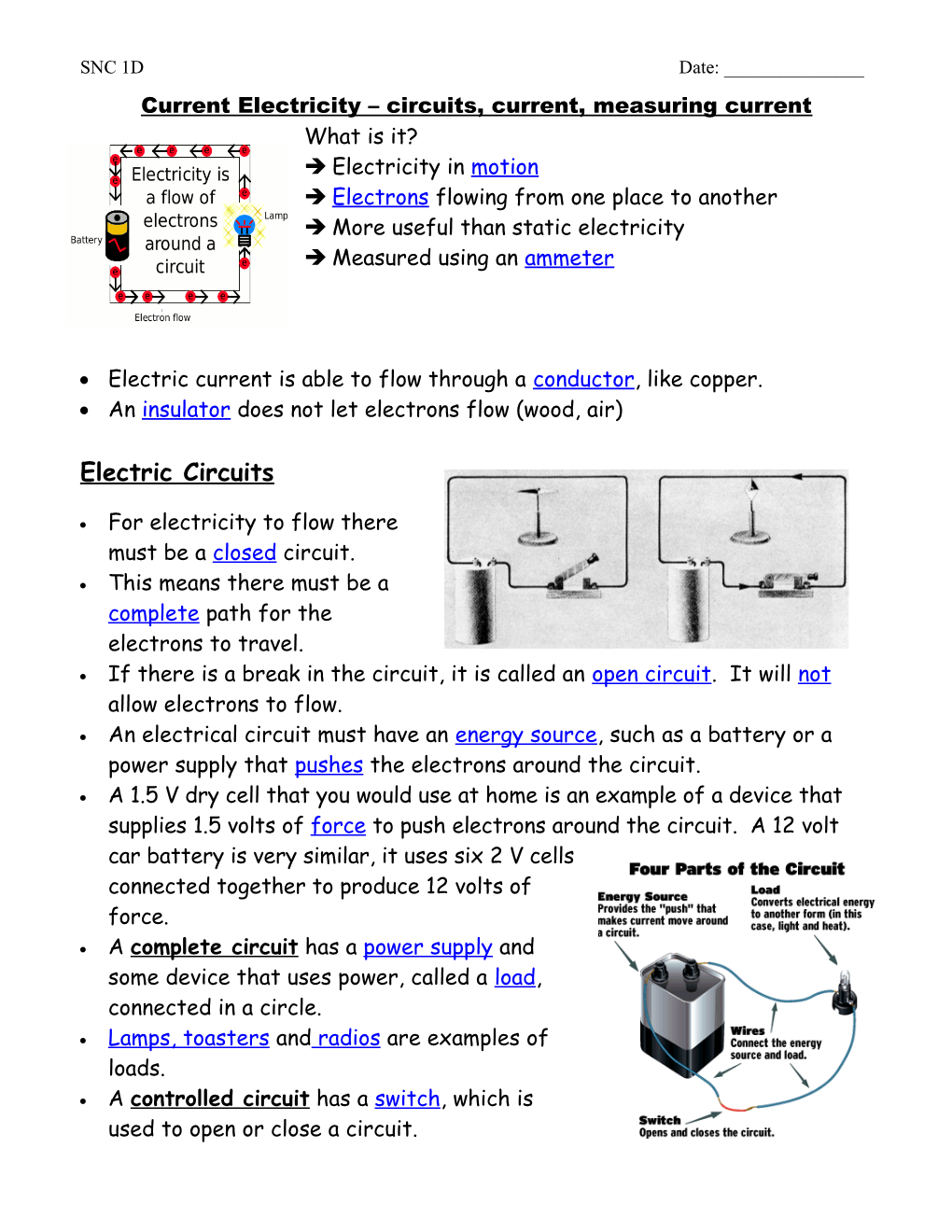 Current Electricity Circuits, Current, Measuring Current