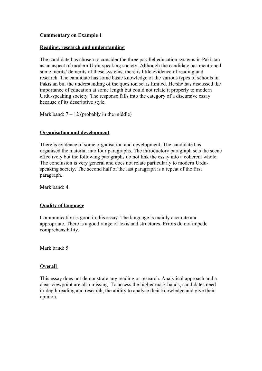 Essay Guides - Commentary on Example 1