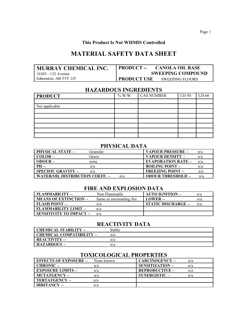 Material Safety Data Sheet s40