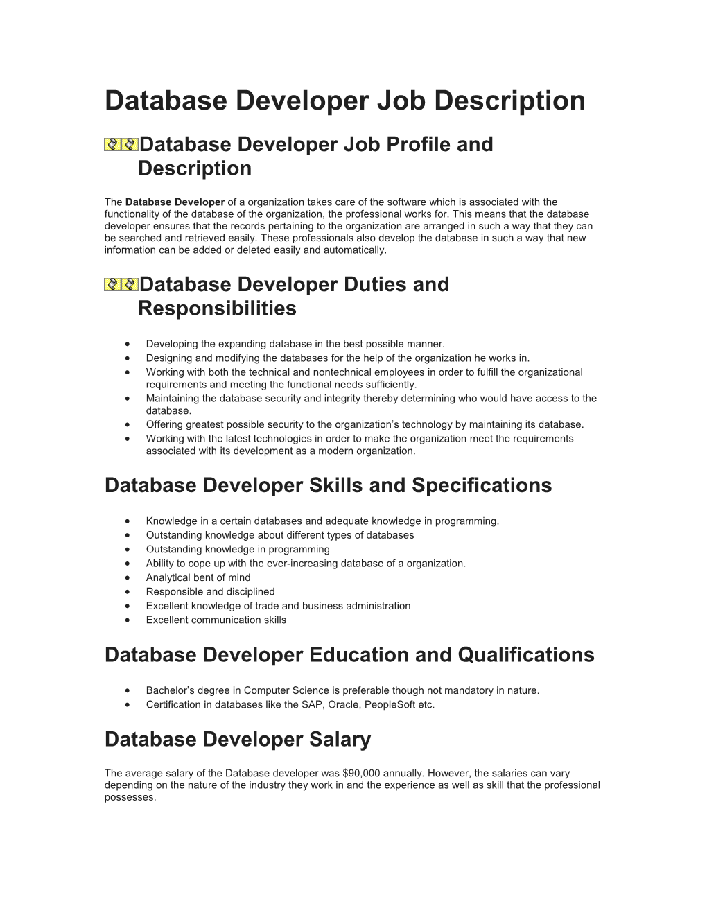 Database Developer Job Description