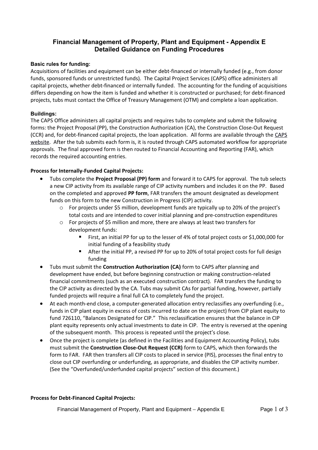 Financial Management of Property, Plant and Equipment - Appendix E