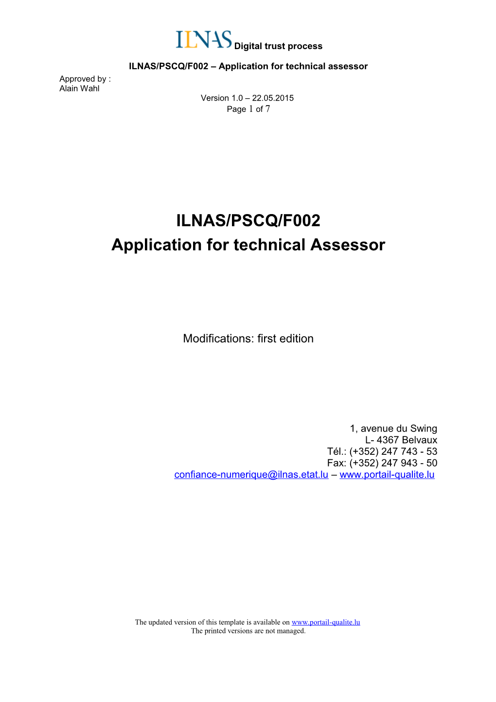 Application for Technical Assessor