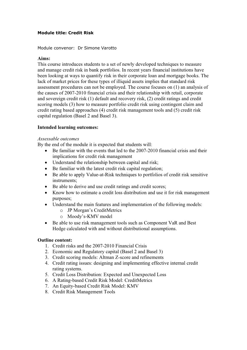 Module Title: Credit Risk