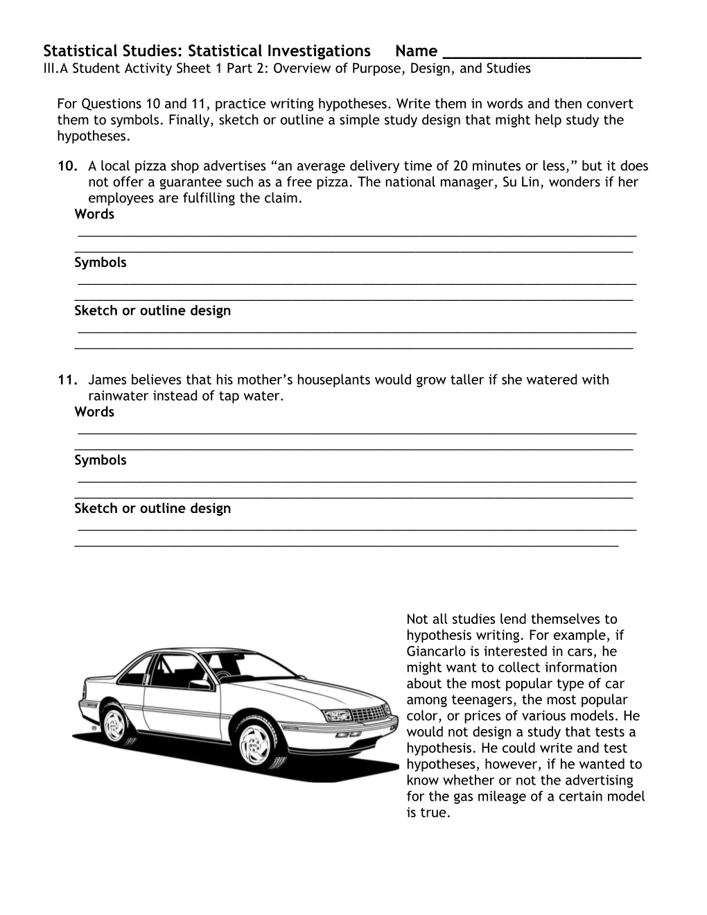 Statistical Studies: Statistical Investigations Name ______