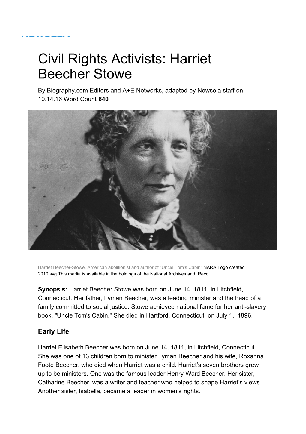 Civil Rights Activists: Harriet Beecher Stowe
