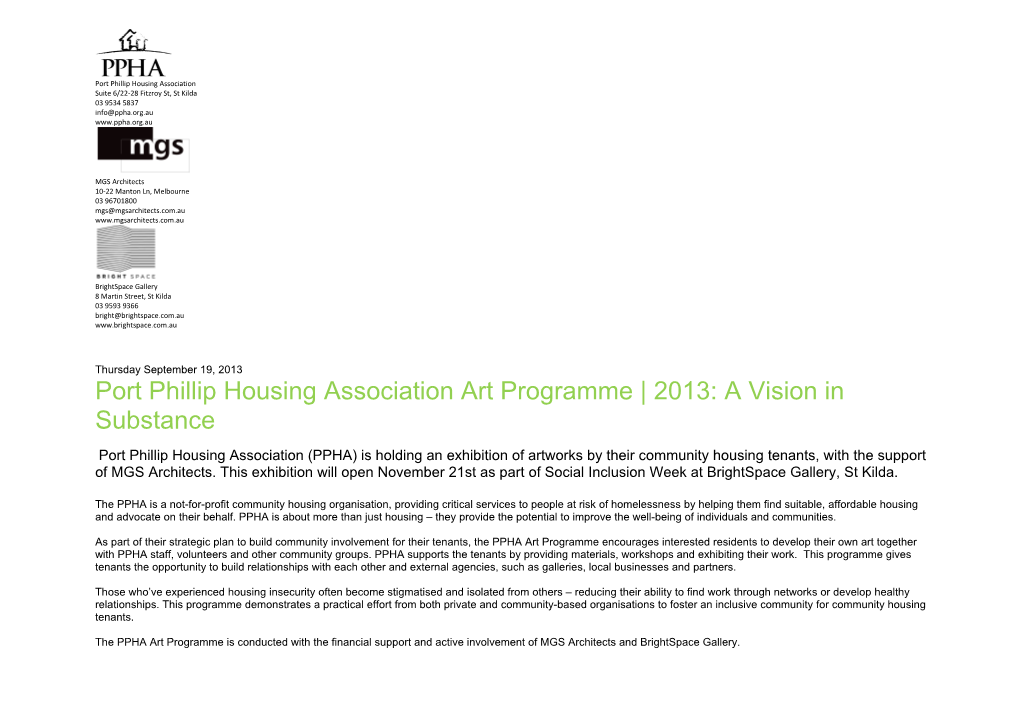 Port Phillip Housing Association Art Programme 2013