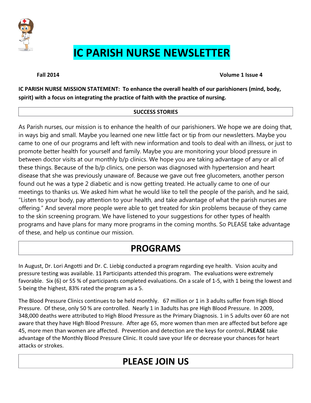 Ic Parish Nurse Newsletter
