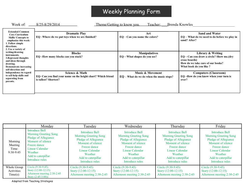 Weekly Lesson Plan s4