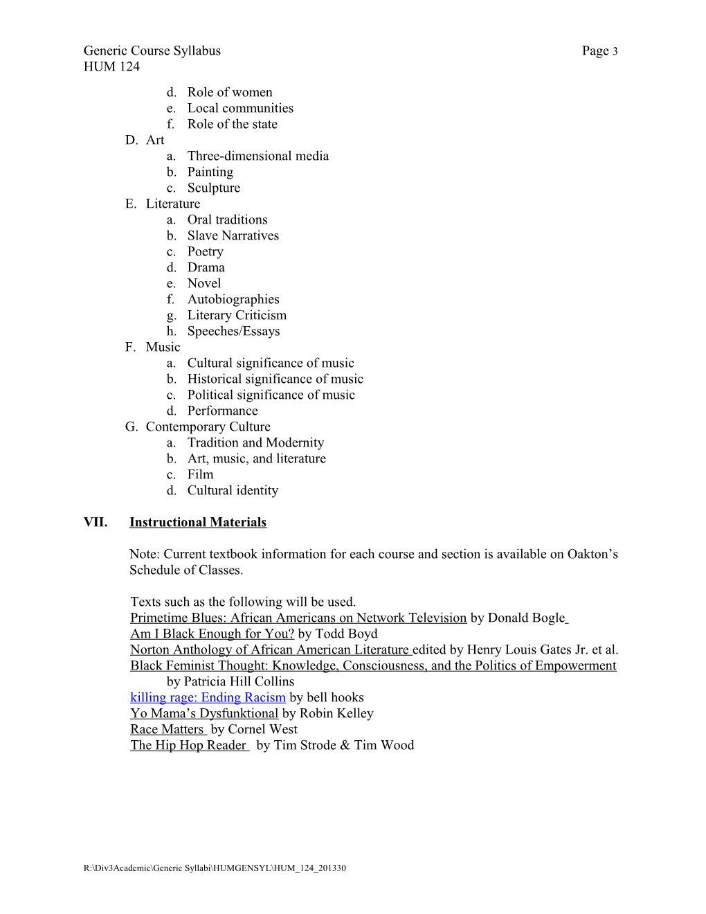 Generic Course Syllabus Page 5