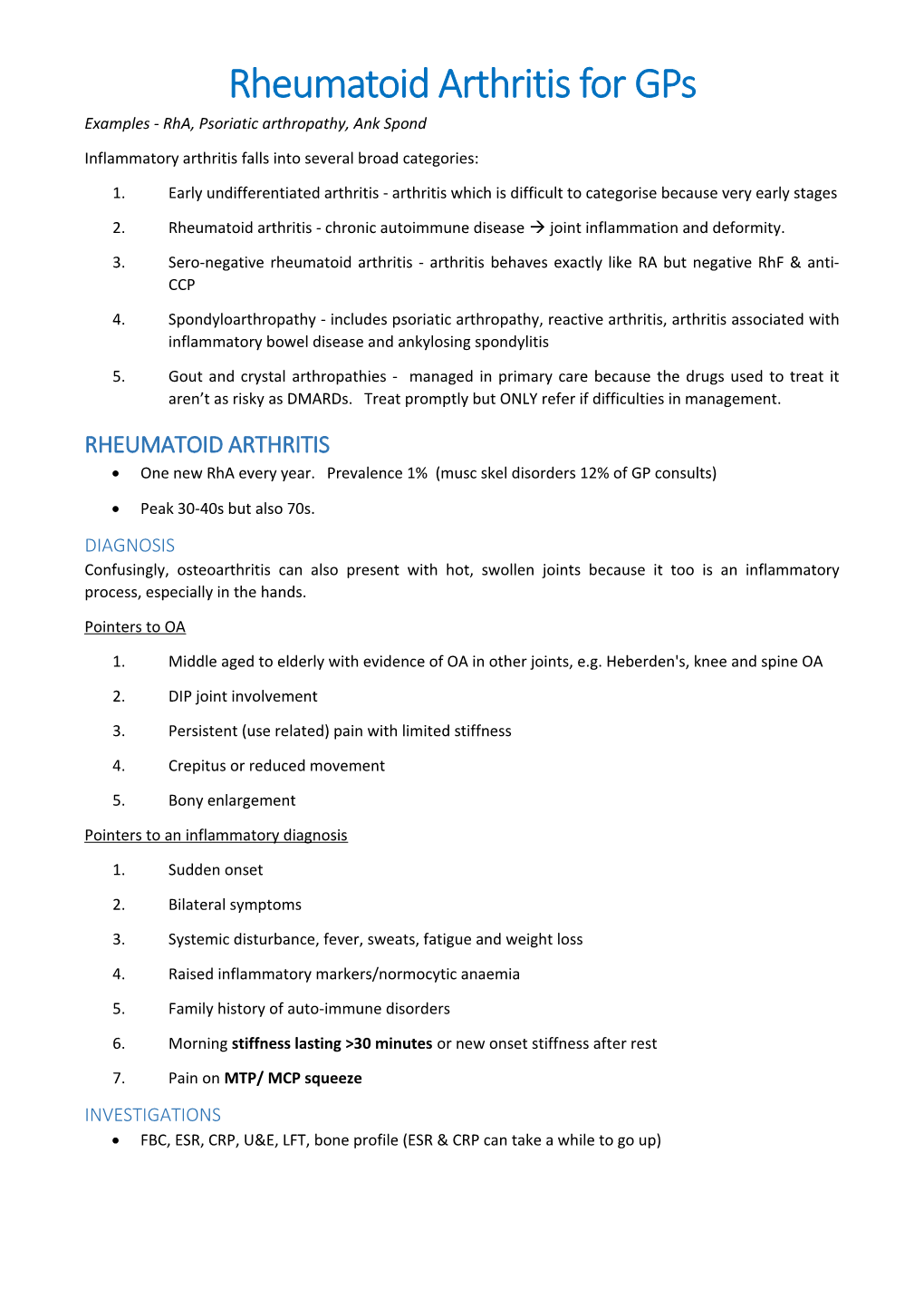 Rheumatoid Arthritis for Gps