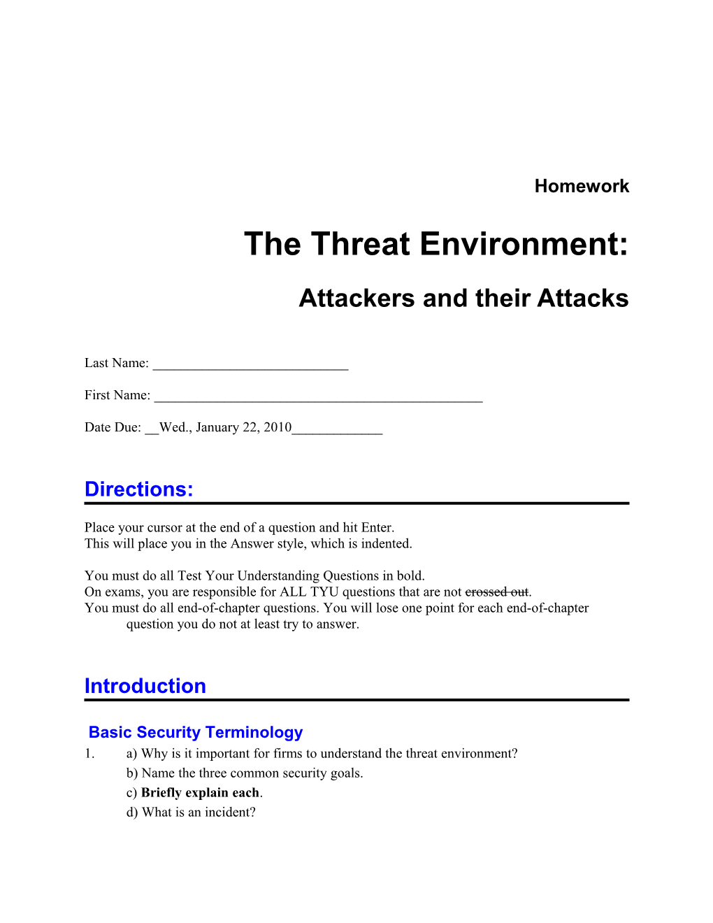 Chapter 1: the Threat Environment