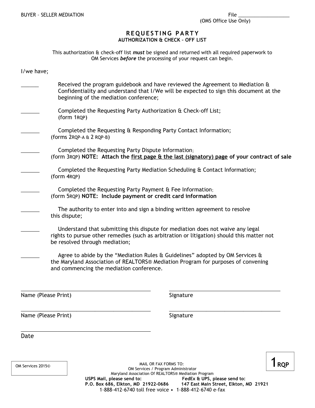 2006 MAR Mediation Forms - Requesting Party