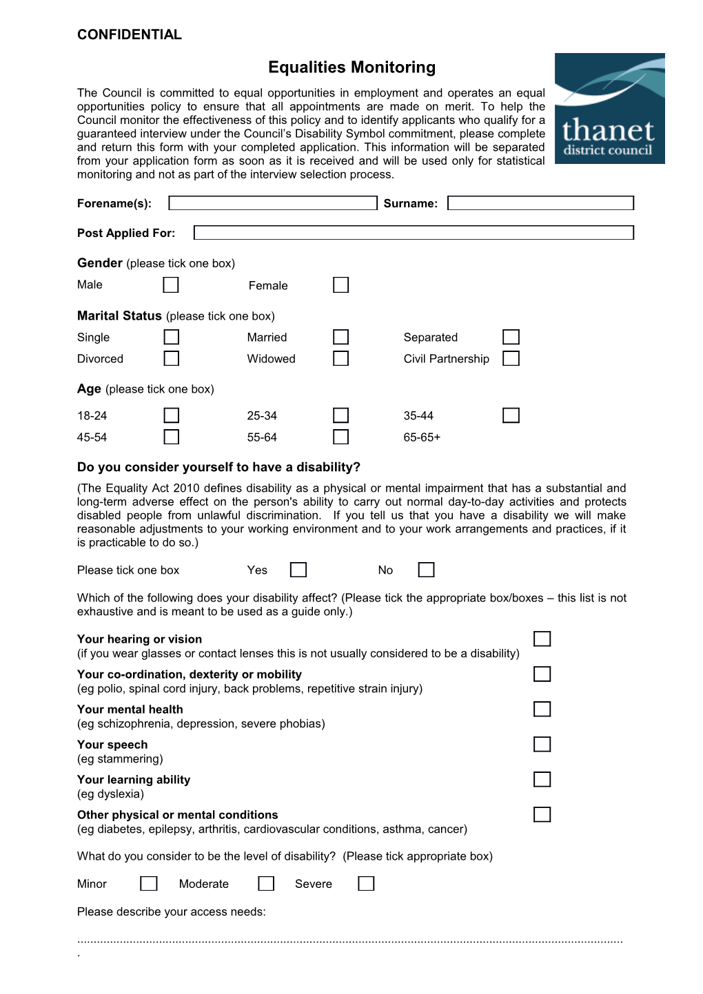 Equalities Monitoring