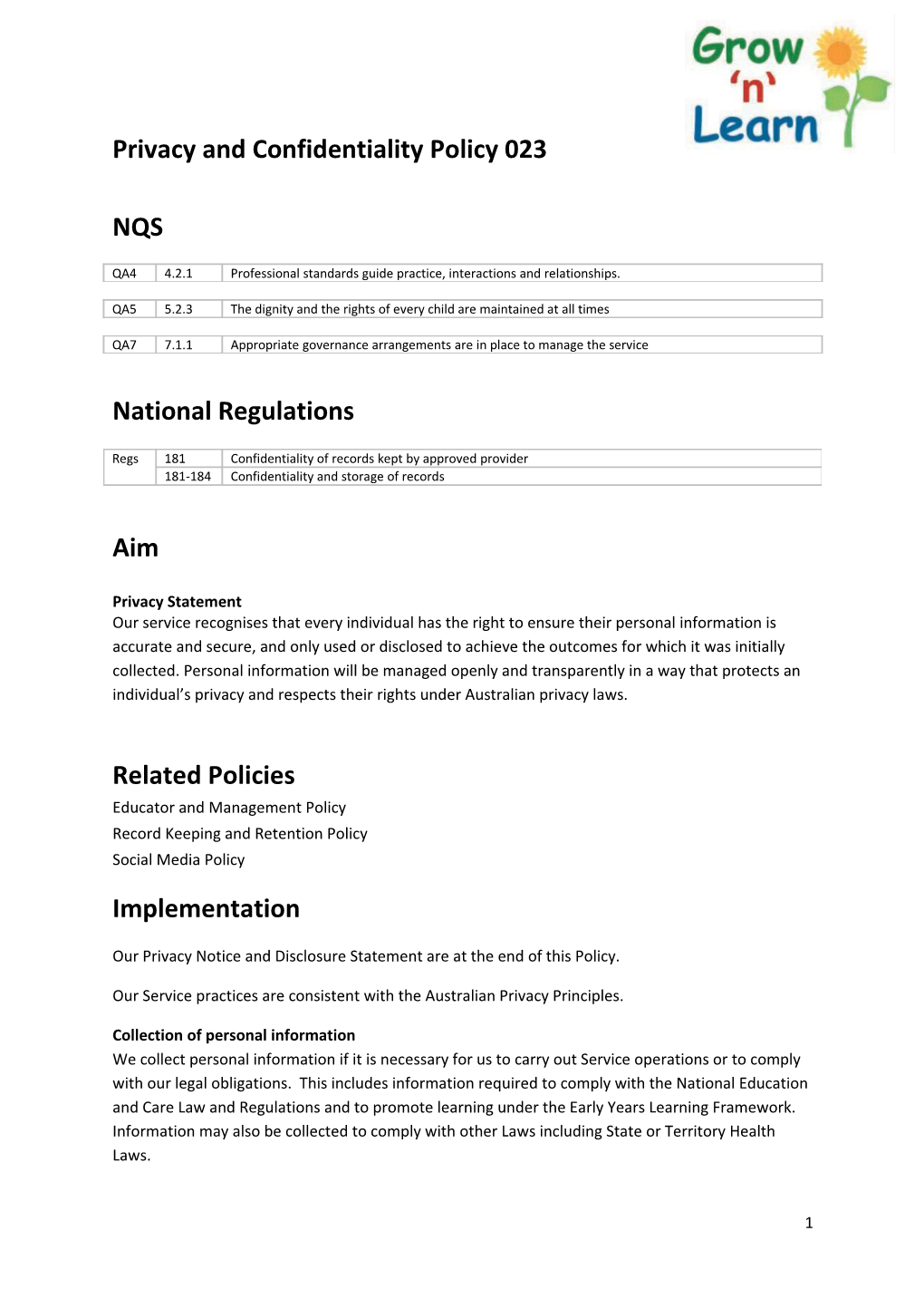 National Regulations