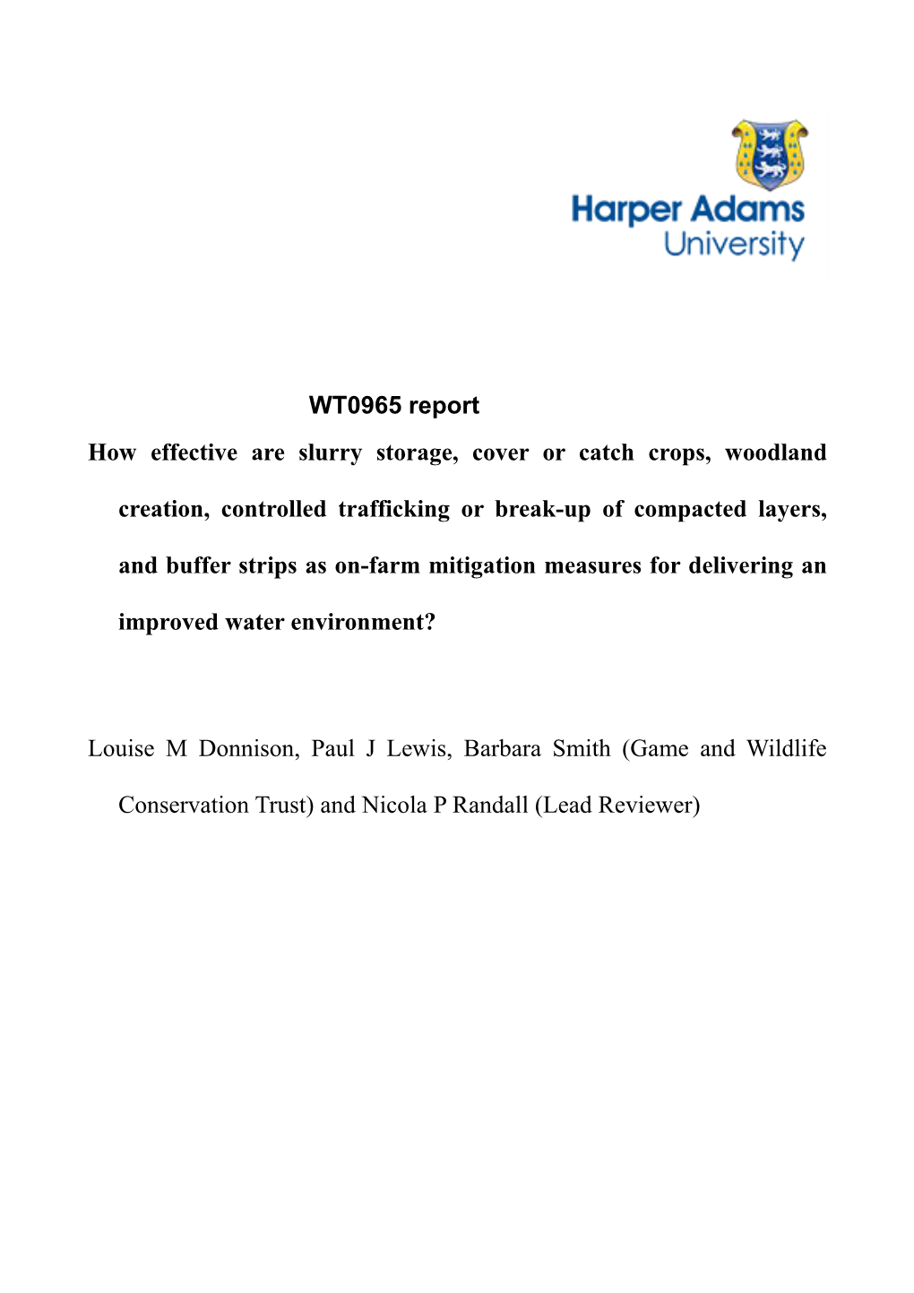 How Effective Are Slurry Storage, Cover Or Catch Crops, Woodland Creation, Controlled